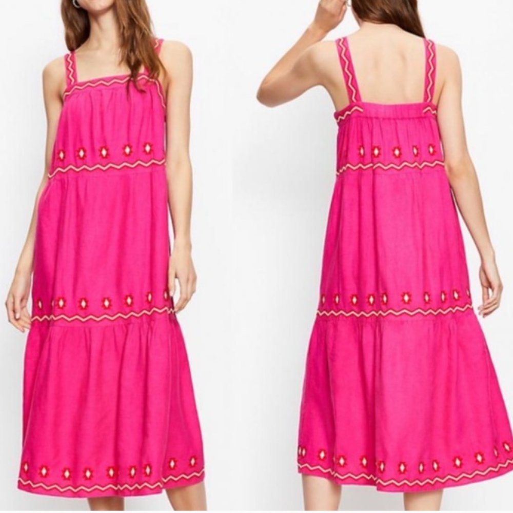 NWT LOFT LINEN BLEND DRESS PETITE MEDIUM - Picture 2 of 11